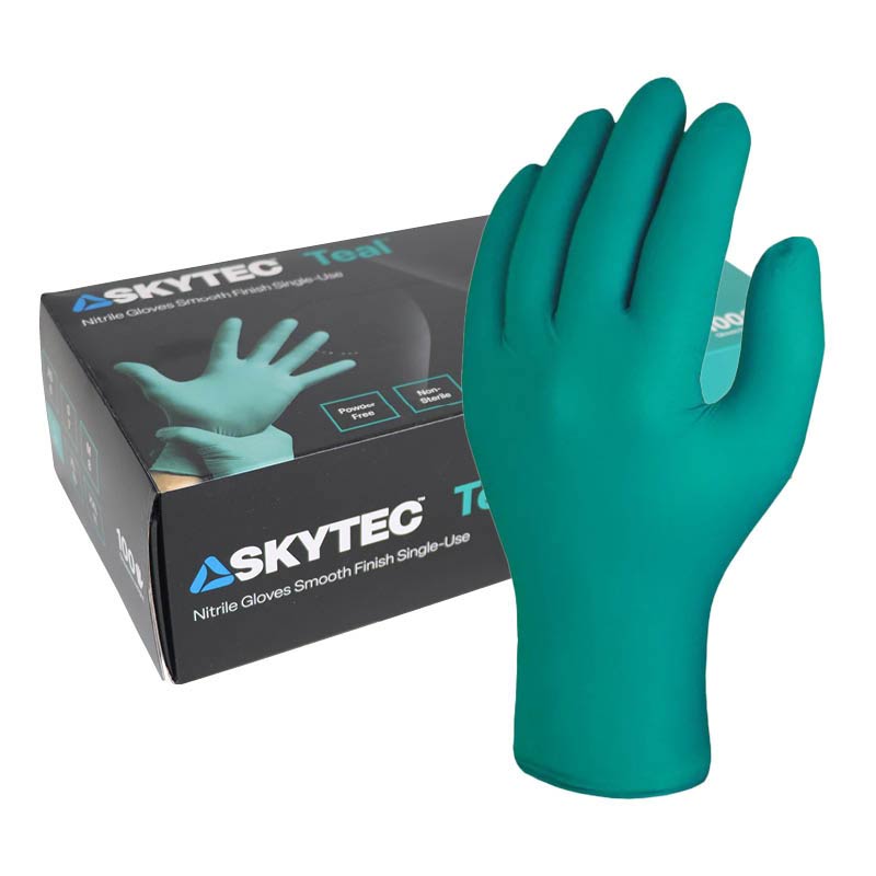 Skytec Teal Chemical Resistant Disposable Nitrile Gloves Box of 100